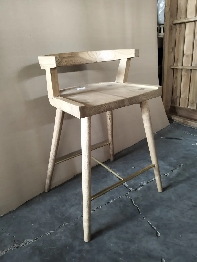 Chaise de bar en teck, renfort laiton