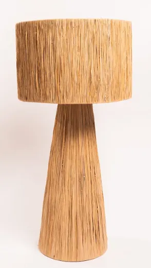 Lampe à poser en raphia, pied conique