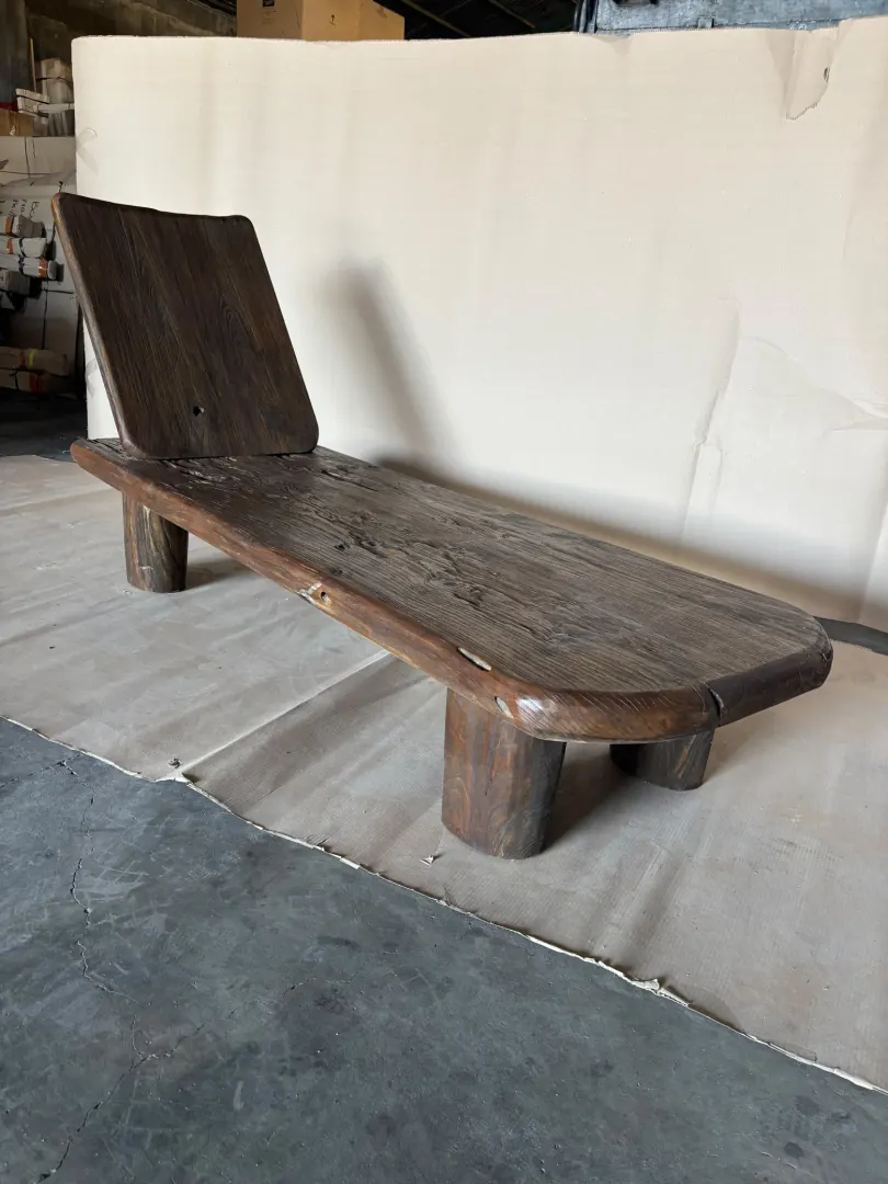 Banc d'extérieur en bois massif, dossier flottant