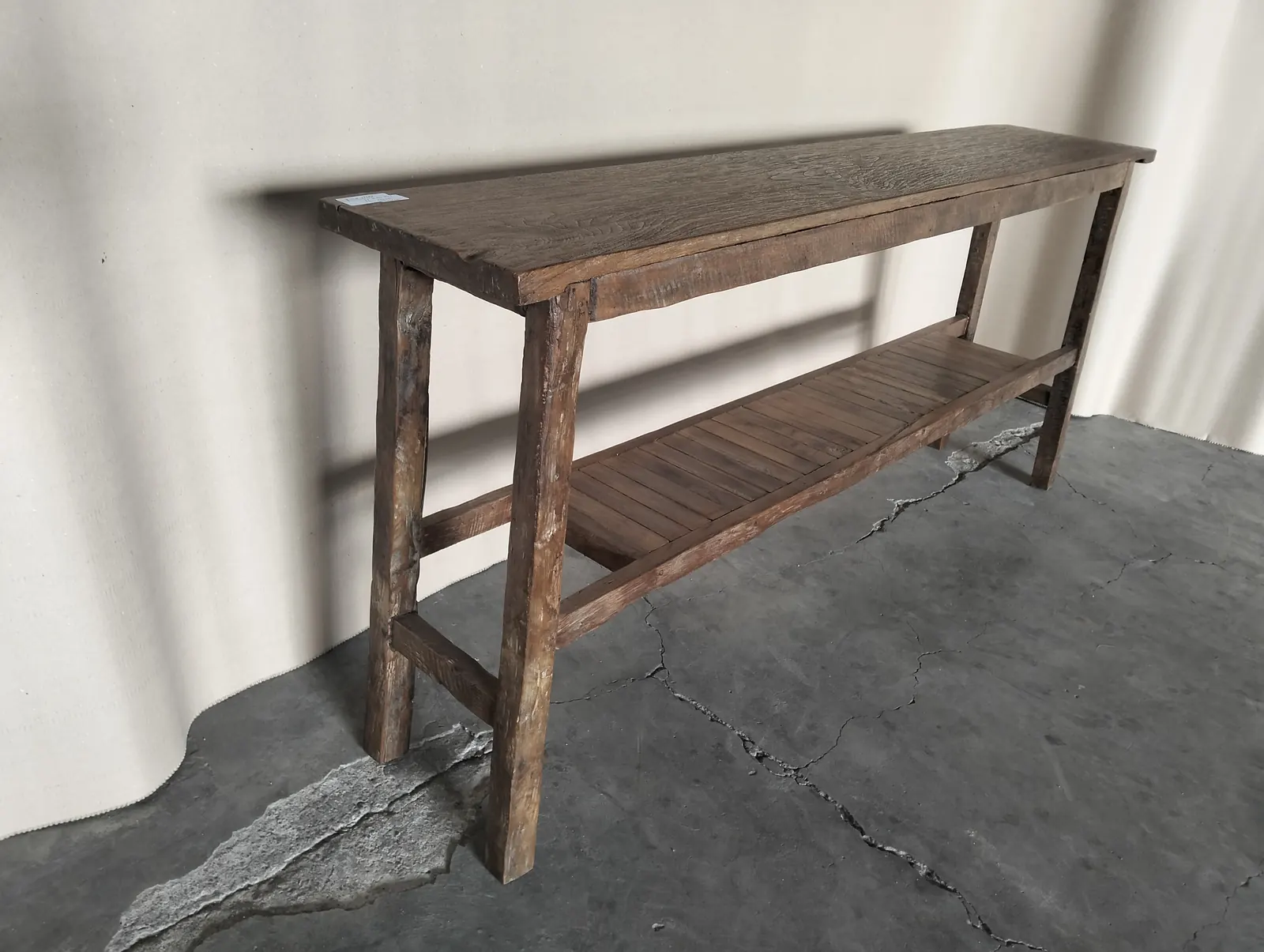 Console longue en teck, double plateau